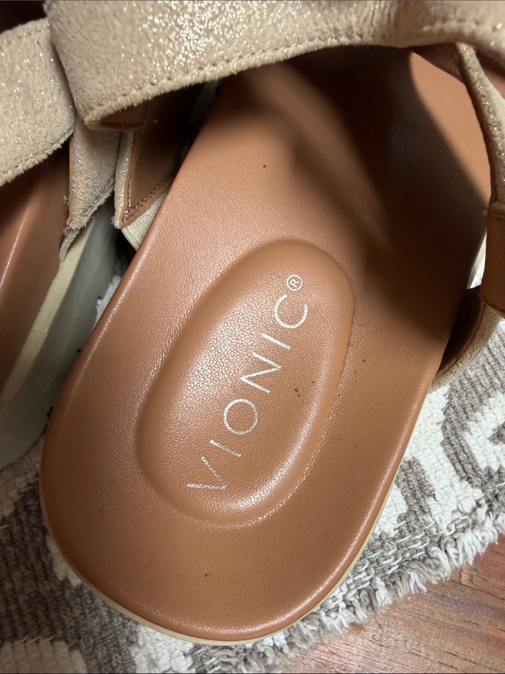 Vionic Sparkly Gold-Beige Platform Sandals with Buckle - Picture 2 of 5